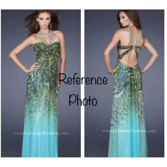 La Femme Womens Animal Printed Chiffon Cross Strappy Back Maxi Dress Size XS - Picture 1 of 12